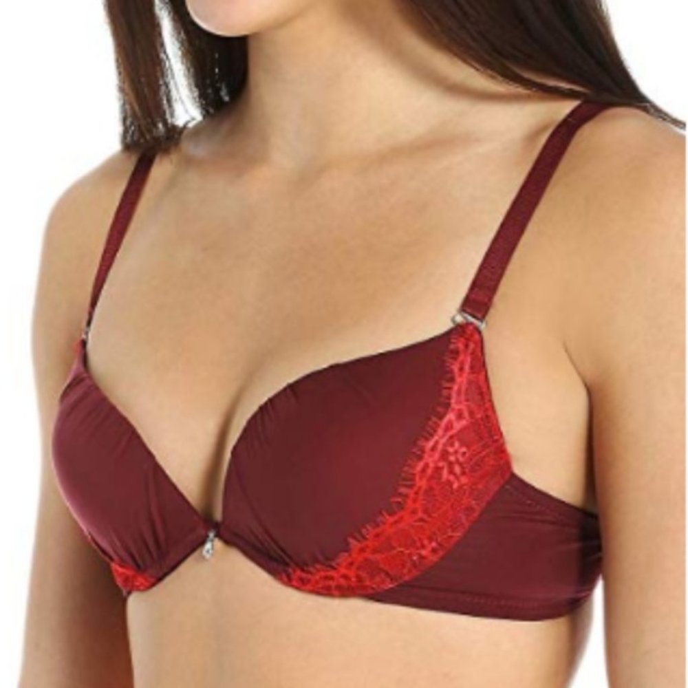 Women's Burgundy Lace-Accent Push-Up Bra